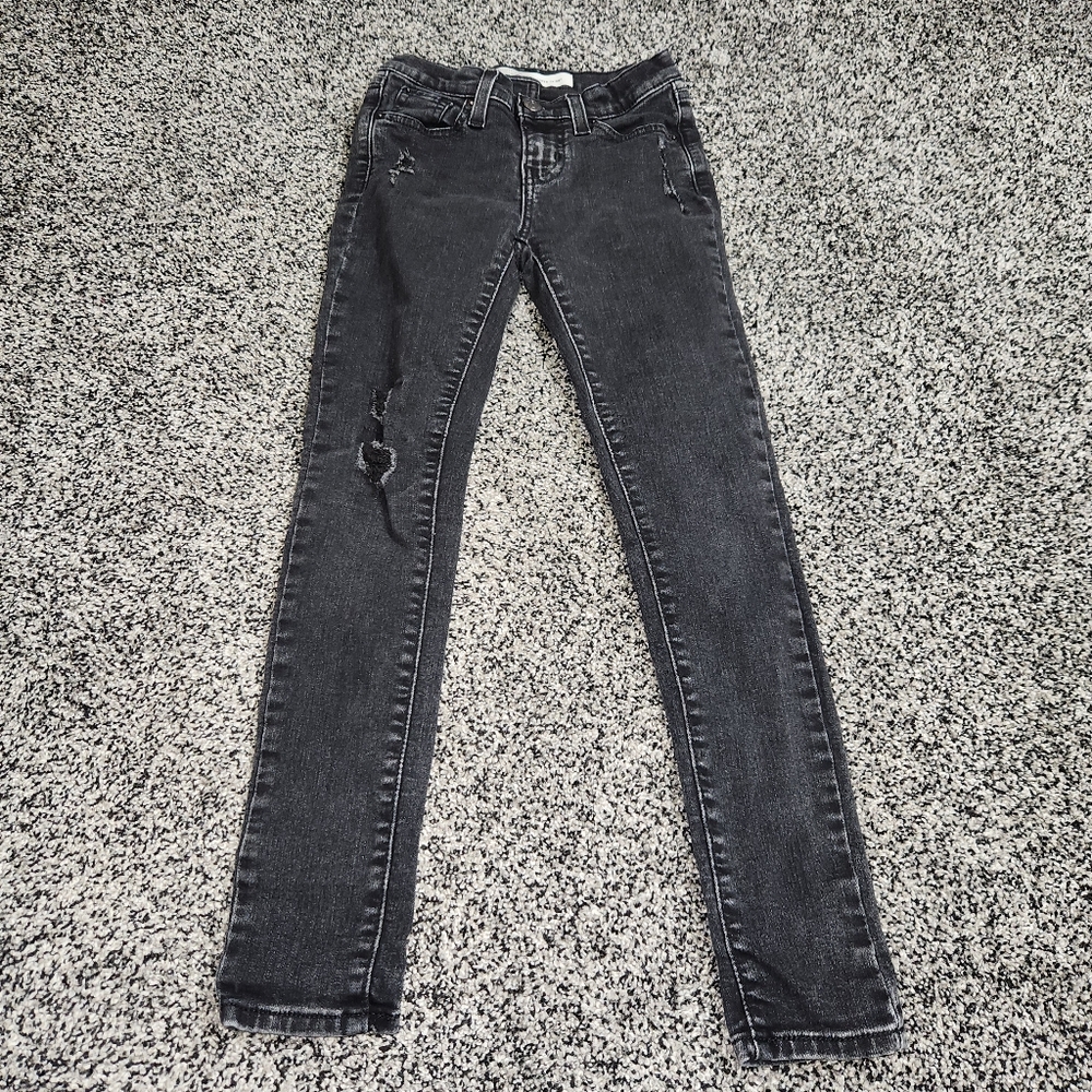 Signature Levi Strauss & Co Girls‎ Size 10 Black Super Skinny Jeans, Destruction